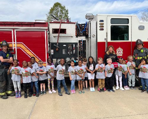  Students with firefighters