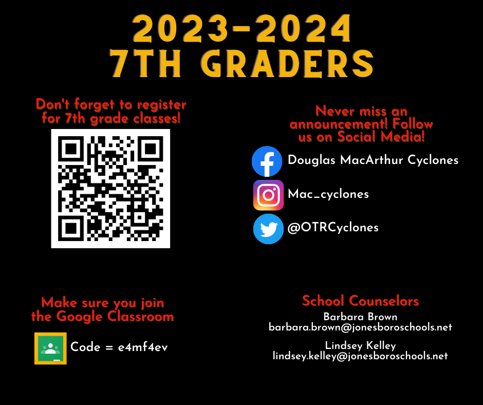 Information for 2023-2024 7th Graders