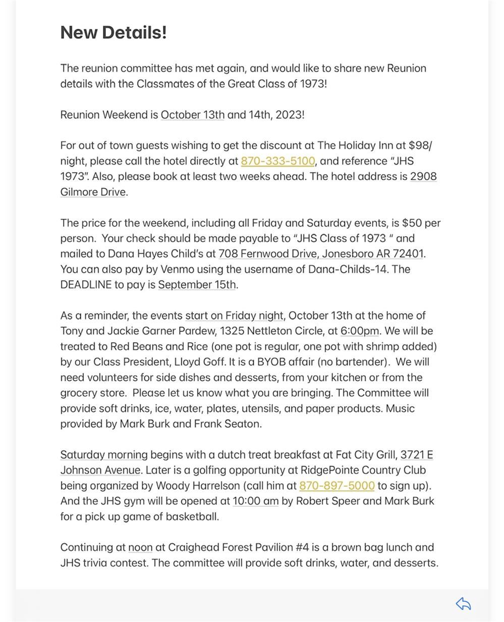 1973 reunion info, page 1