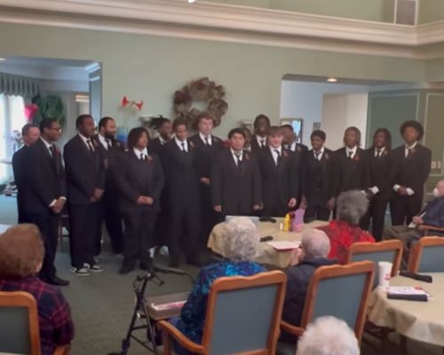  Members of the JHS Football sings to retirement home for Valentine's Day